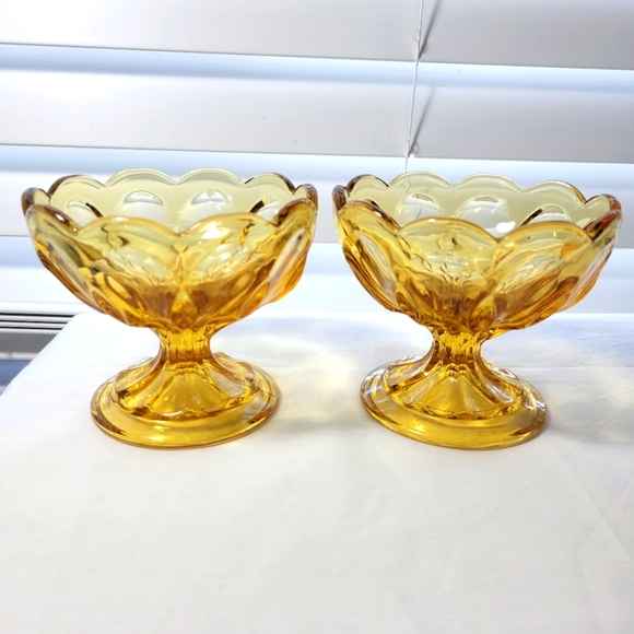 VINTAGE AMBER COMPOTE BOW 2 PICES - Picture 1 of 16